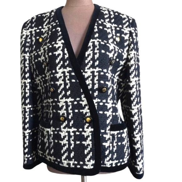 Vintage Escada by Margaretha Ley Houndstooth & Velvet Blazer,Jacket Sz 42/US 12 - Picture 4 of 16